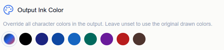 The Output Ink Color picker in ScribbleSync with black, blue, green, purple, red, and brown ink options